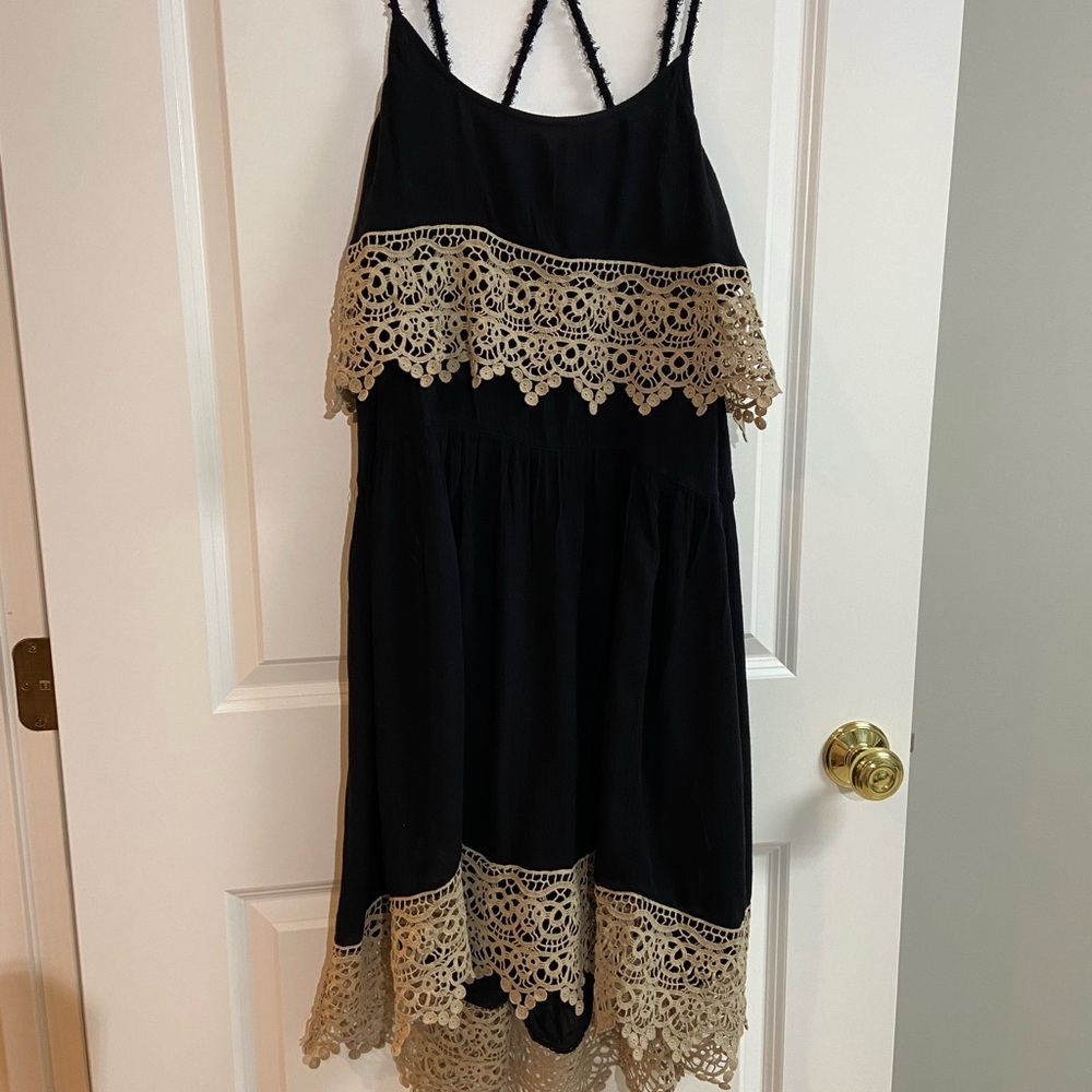 Free People Intimately Womens Sz XSmall Star Slip Crochet Black Boho Dress - Picture 2 of 16